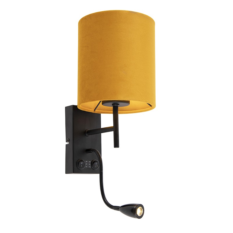 Nástěnná lampa černá se sametově žlutým