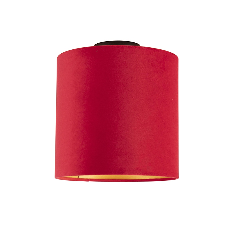 Stropní lampa s velurovým odstínem červená se zlatem