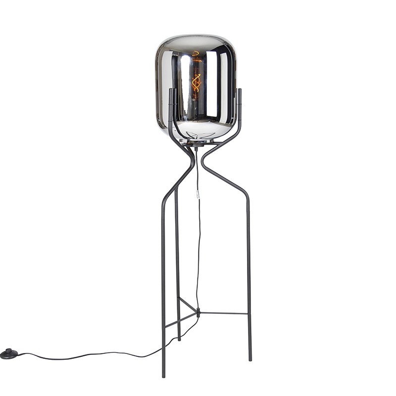 Designová stojací lampa černá s kouřovým