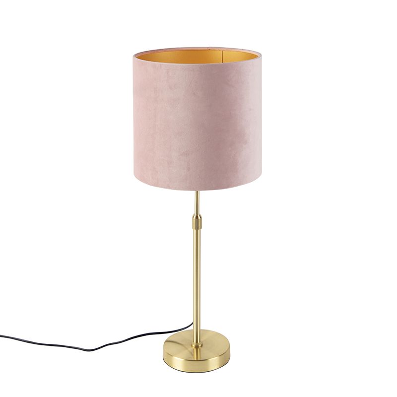 Stolní lampa zlatá / mosazná s růžovým sametovým