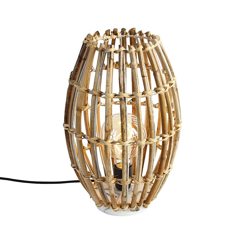 Venkovská stolní lampa bambusová s bílou