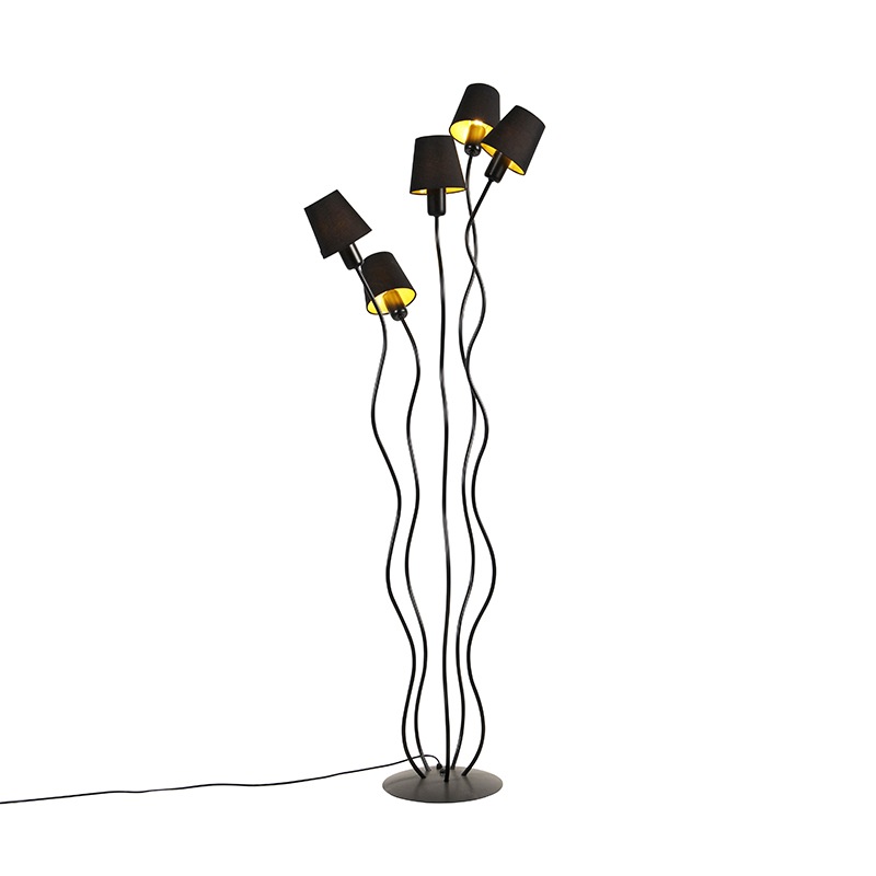 Designová stojací lampa černá 5-světelná s