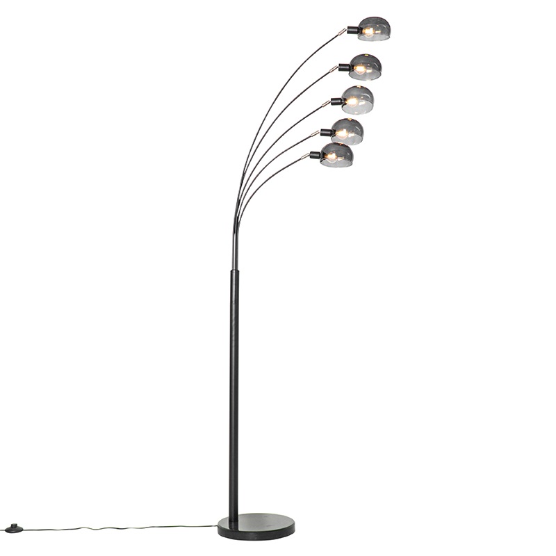 Designová stojací lampa černá s kouřovým sklem