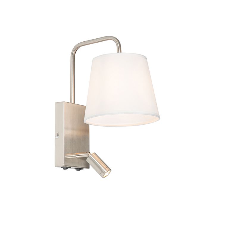 Moderní nástěnná lampa bílá a ocel s lampičkou na