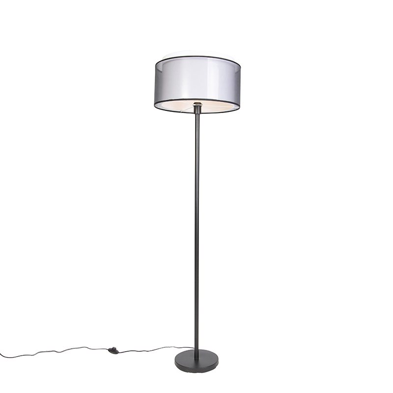 Designová stojací lampa černá s černo-bílým odstínem