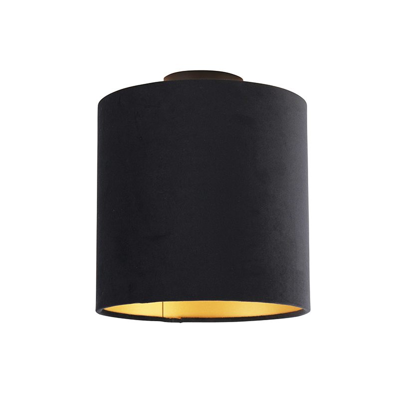 Stropní lampa s velurovým odstínem černá se zlatem
