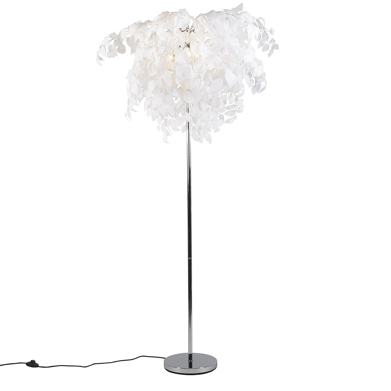 Romantická stojací lampa chrom s bílými