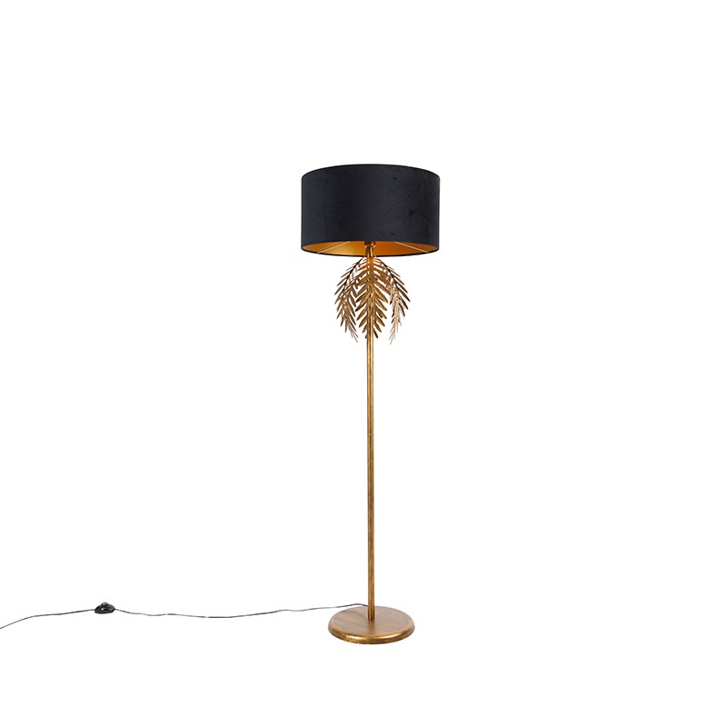 Vintage stojací lampa zlatá s odstínem černého