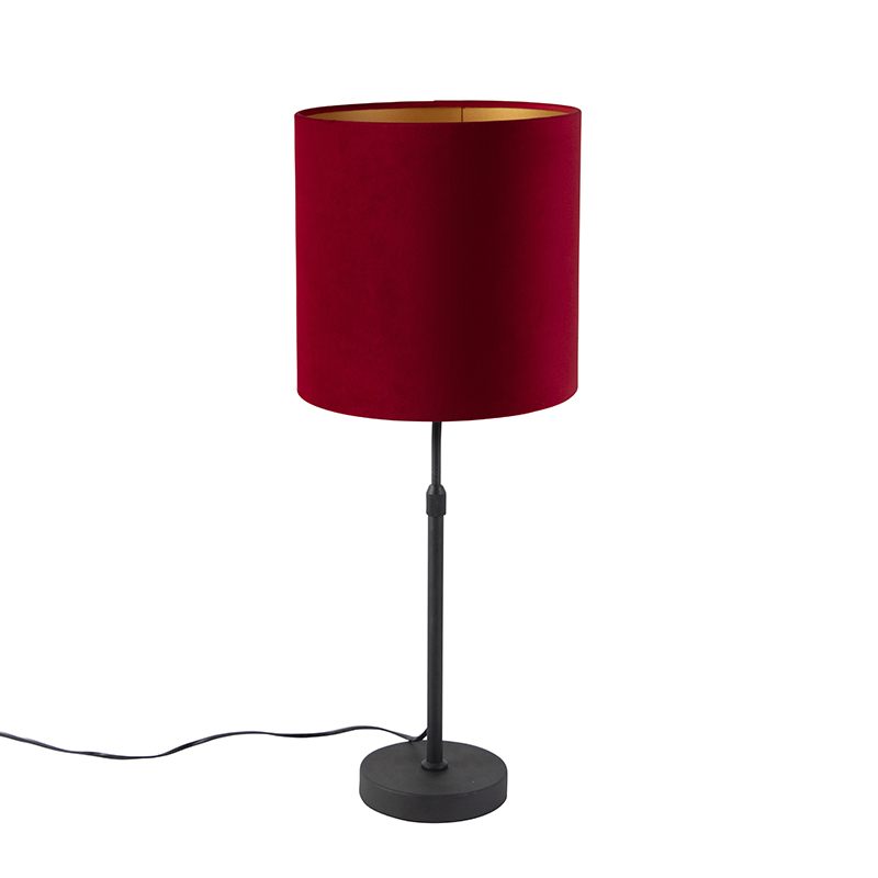 Stolní lampa černá s velurovým odstínem červená se