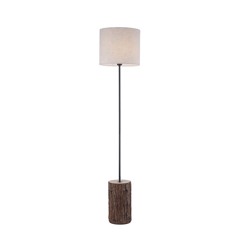 Venkovská stojací lampa dřevěná s bílým