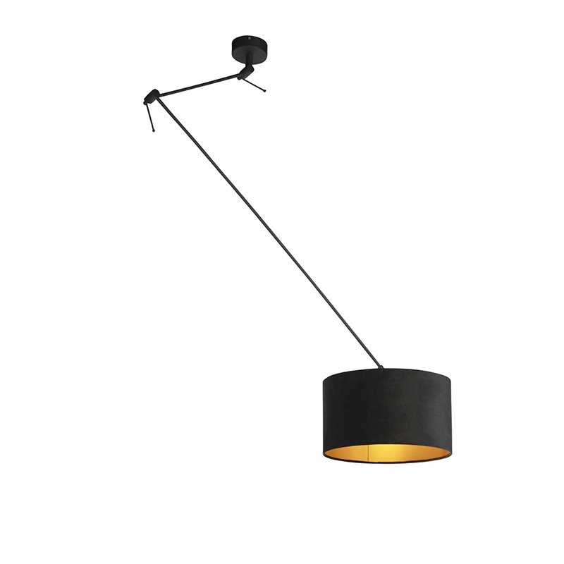 Závěsná lampa s velurovým odstínem černá se zlatem