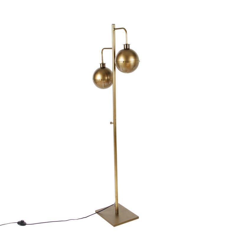 Průmyslová stojací lampa bronzová 2-světelná