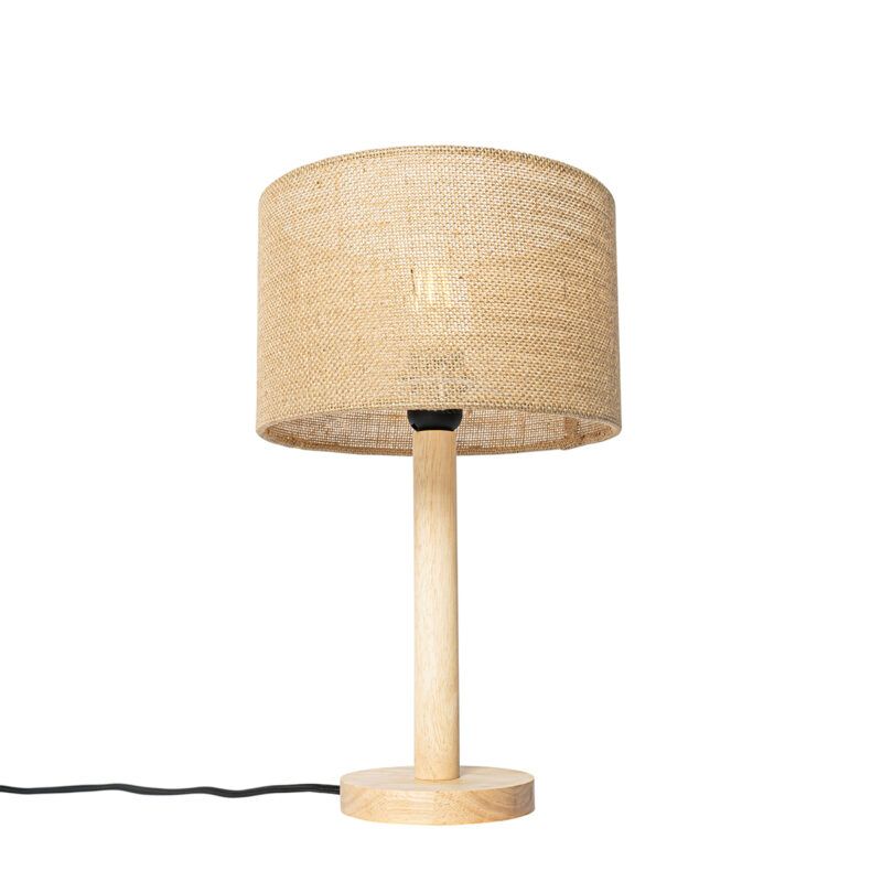 Venkovská stolní lampa dřevěná s lněným stínidlem