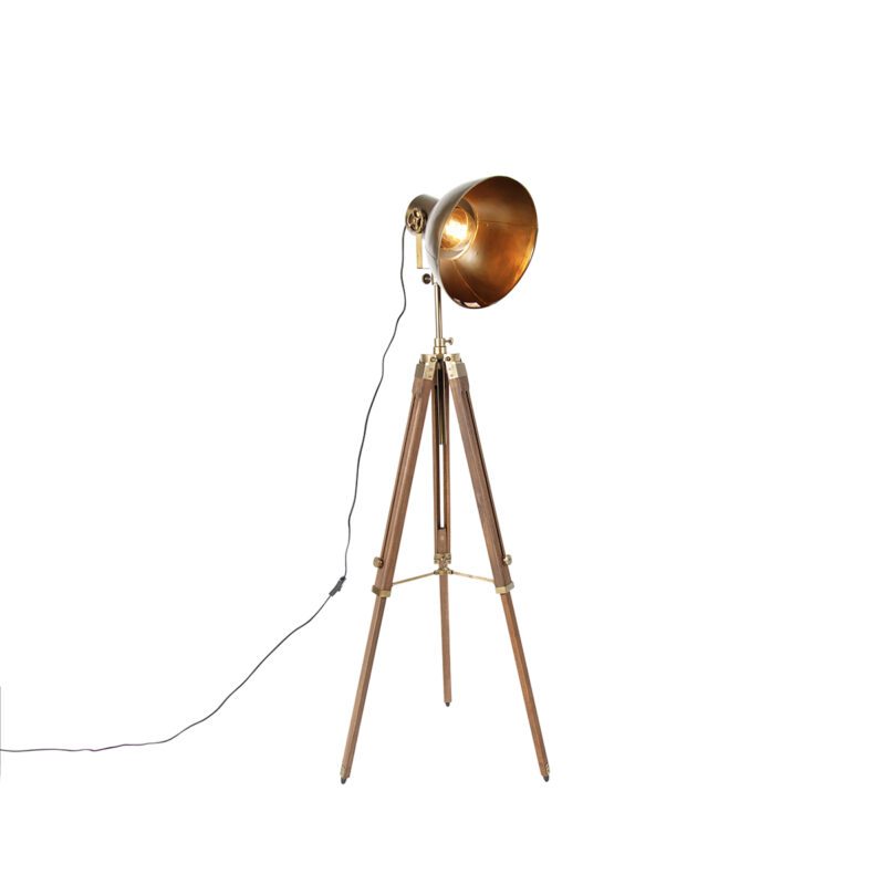 Průmyslová stojací lampa stativ bronz se