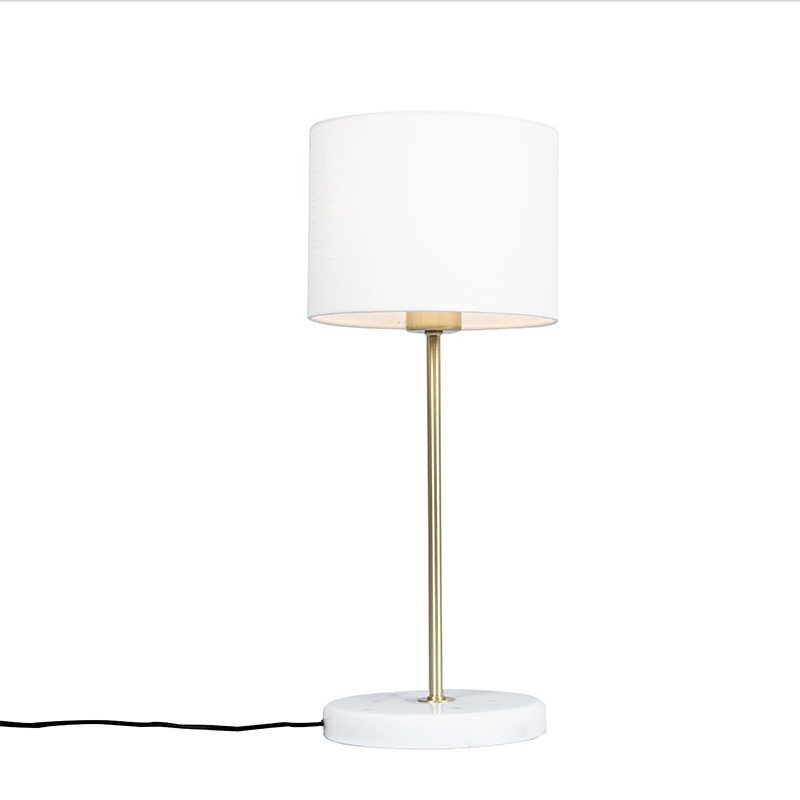 Mosazná stolní lampa s bílým odstínem