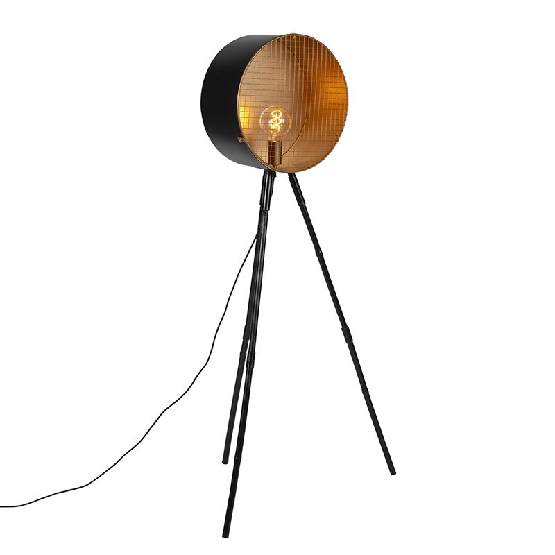 Vintage stojací lampa na bambusovém stativu černá