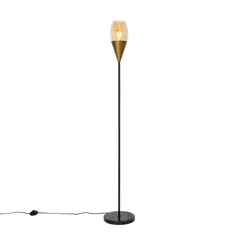 Moderní stojací lampa zlatá s jantarovým