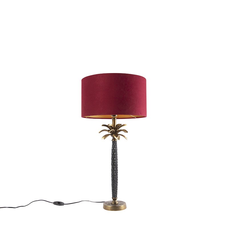 Art Deco stolní lampa bronzová se sametově červeným