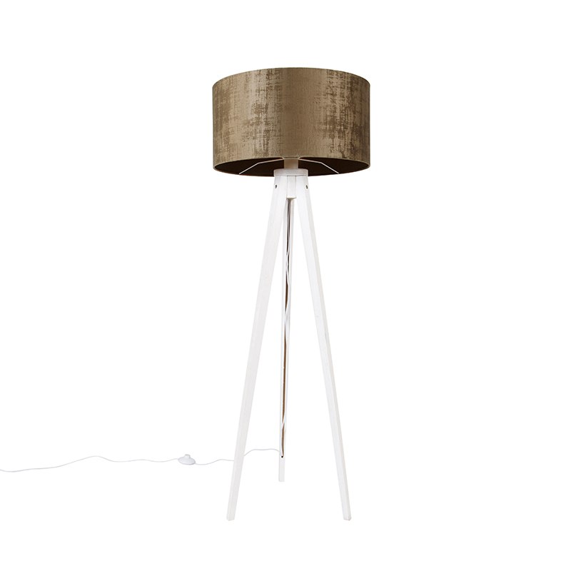 Moderní stojací lampa stativ bílá s hnědým odstínem