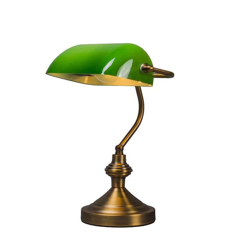Chytrá klasická stolní lampa bronzová se zeleným sklem