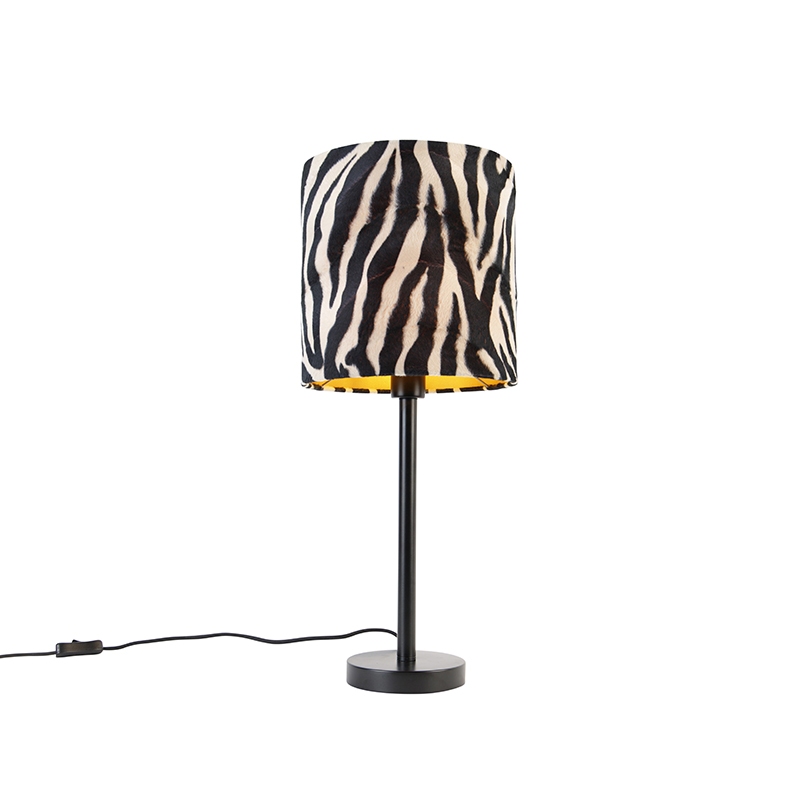 Moderní stolní lampa černá se stínidlem zebra