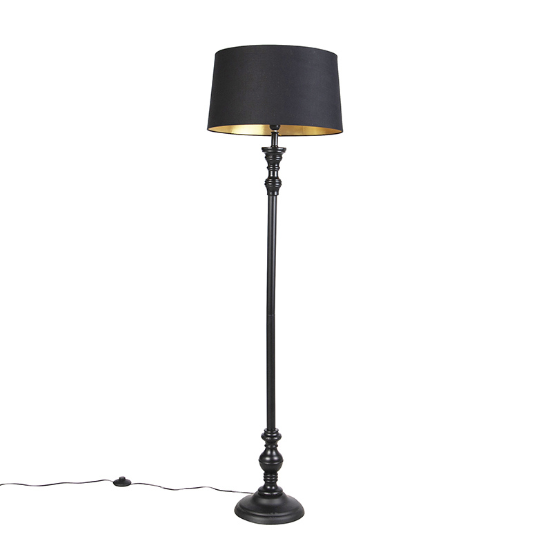 Stojací lampa s bavlněným odstínem černá se