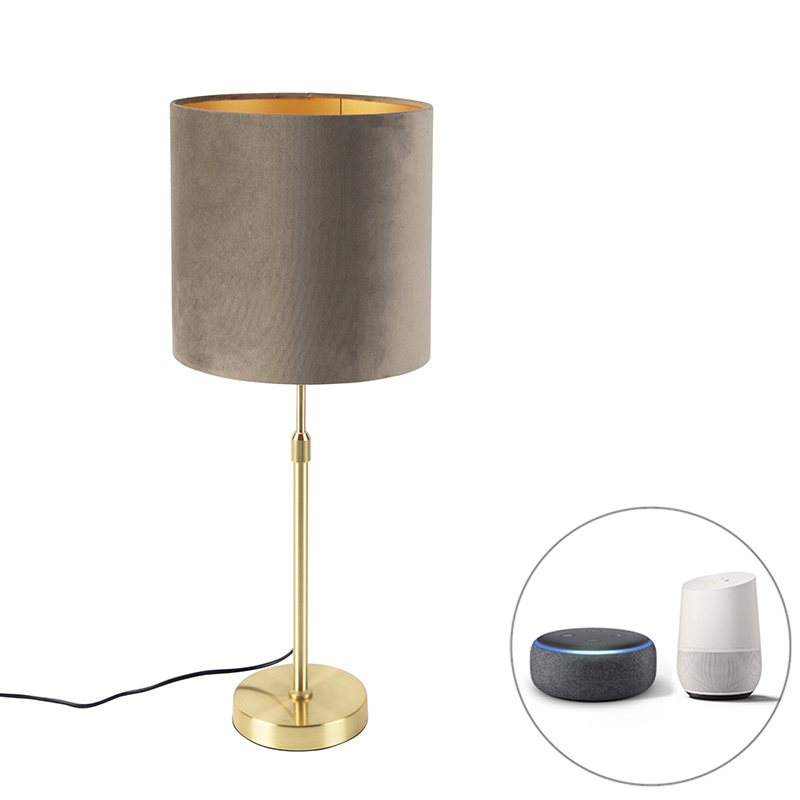 Chytrá stolní lampa zlatá s velurovým stínidlem taupe 25