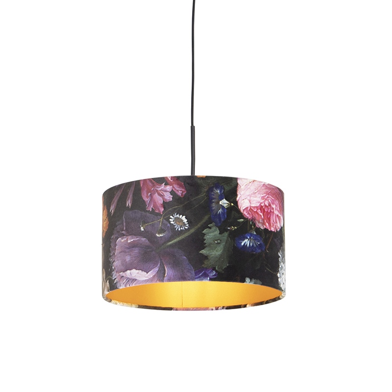 Závěsná lampa s velurovými odstíny květin se