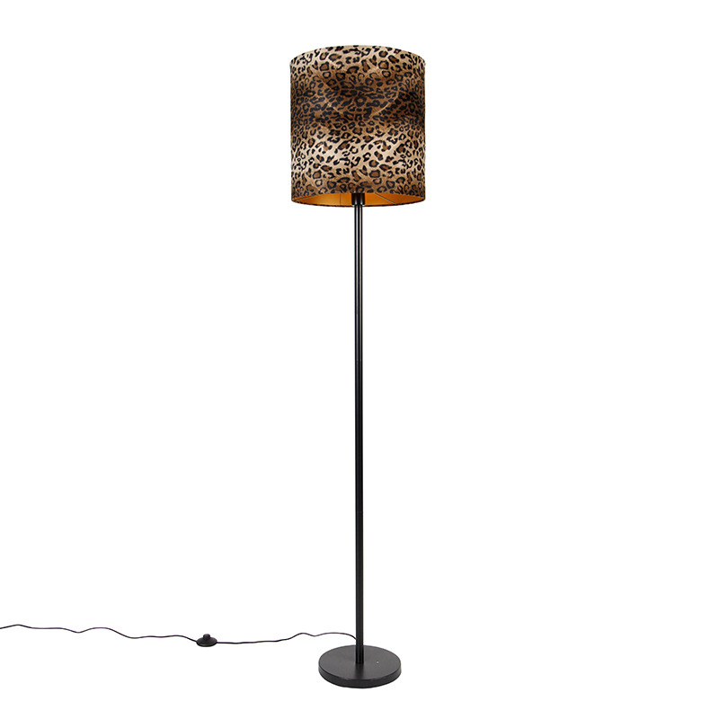 Stojací lampa černý odstín leopardí design