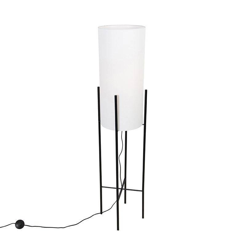 Designová stojací lampa černé lněné odstín