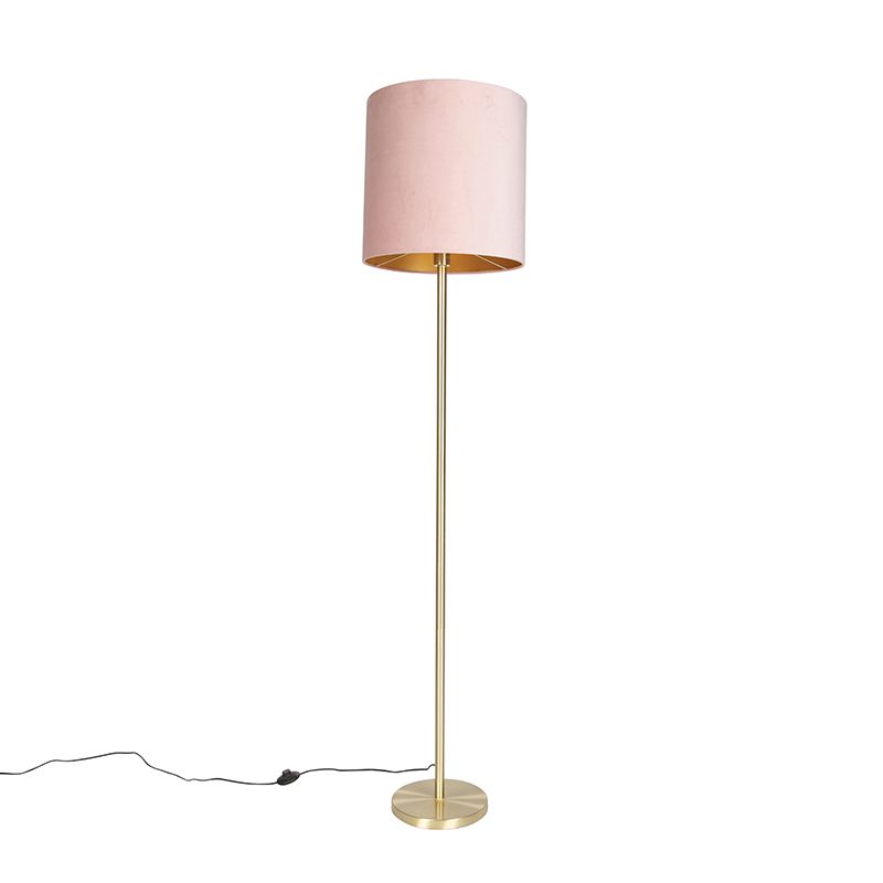 Romantická stojací lampa mosaz s růžovým odstínem