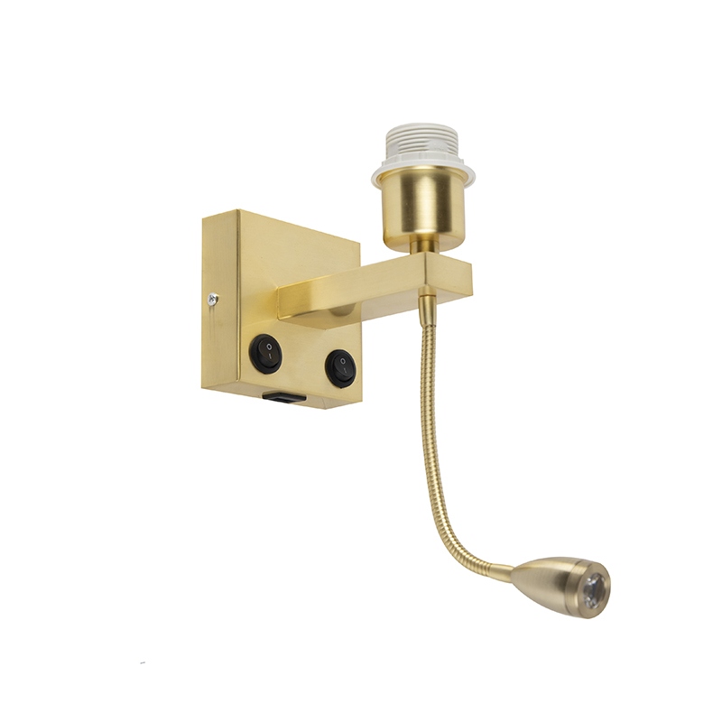 Nástěnná lampa ve stylu art deco zlatá s USB