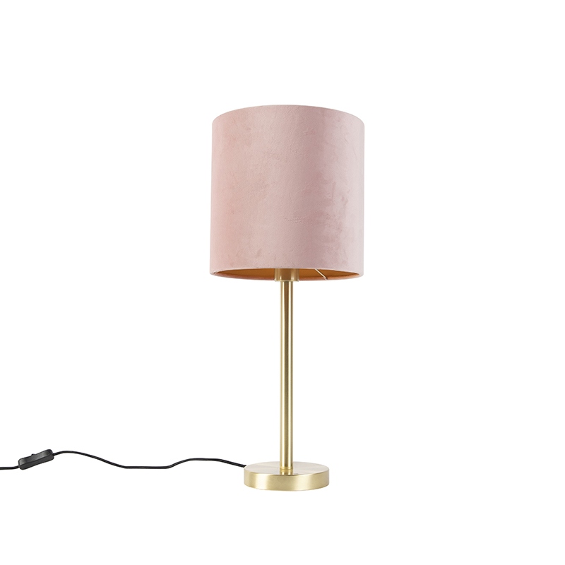 Romantická stolní lampa mosaz s růžovým odstínem