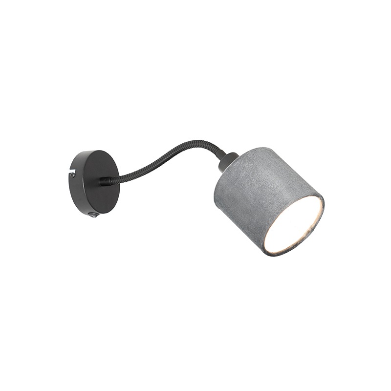 Nástěnná lampa černá s šedým stínidlem vypínačem