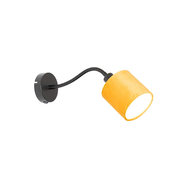 Nástěnná lampa černá se žlutým stínidlem vypínačem