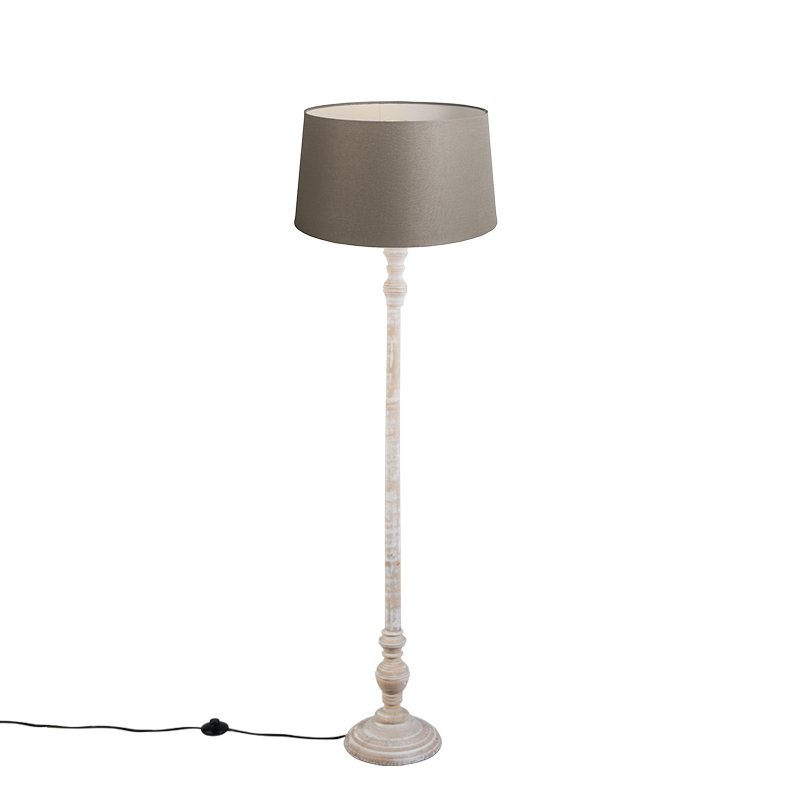 Venkovská stojací lampa taupe s plátěným odstínem
