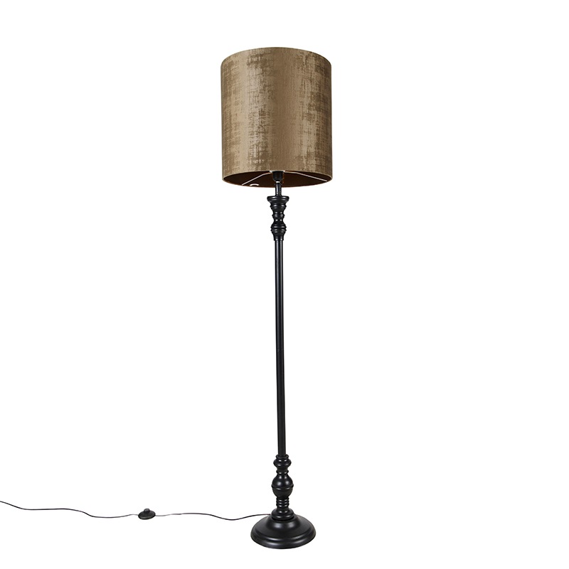 Klasická stojací lampa černá s hnědým odstínem