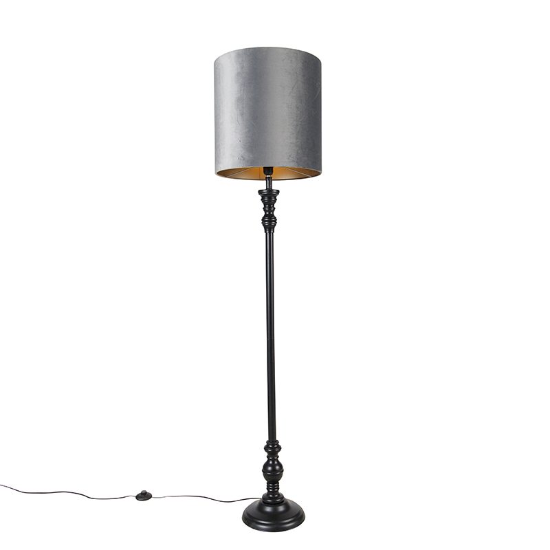 Klasická stojací lampa černá s šedým stínidlem
