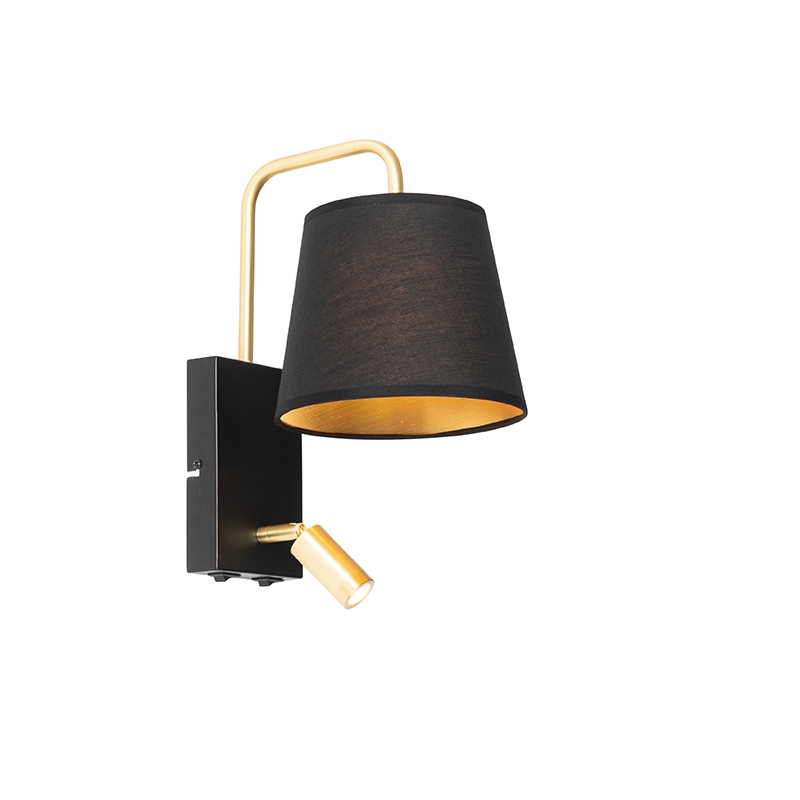Moderní nástěnná lampa černo-zlatá s lampičkou