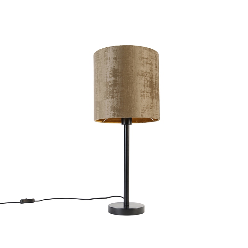 Moderní stolní lampa černá se stínidlem hnědá