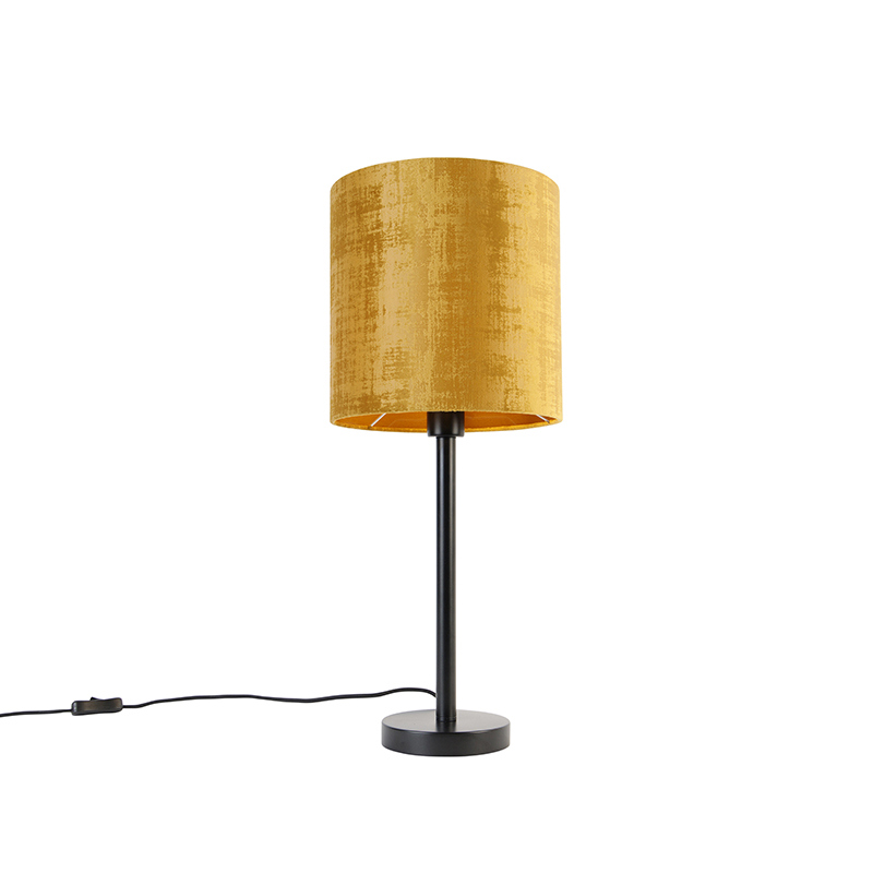 Moderní stolní lampa černá se stínidlem zlatá