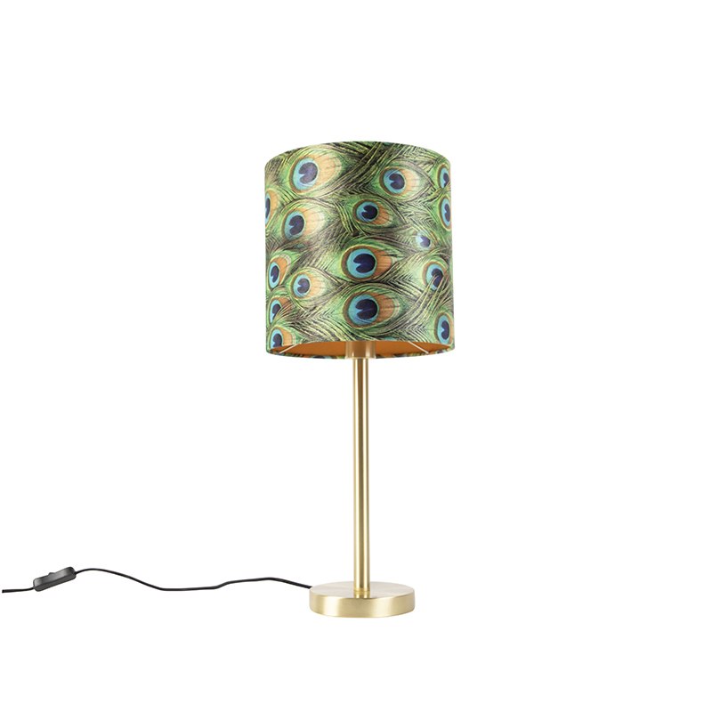 Botanická stolní lampa mosaz s pávím odstínem