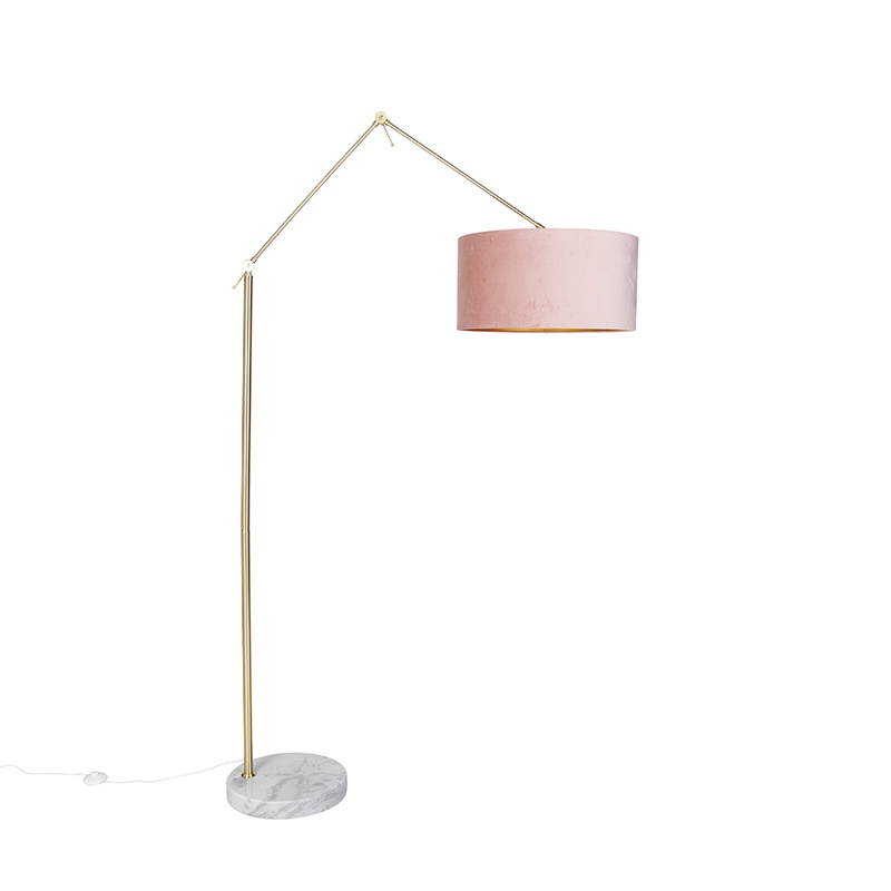 Moderní stojací lampa zlaté sametové stínidlo růžová
