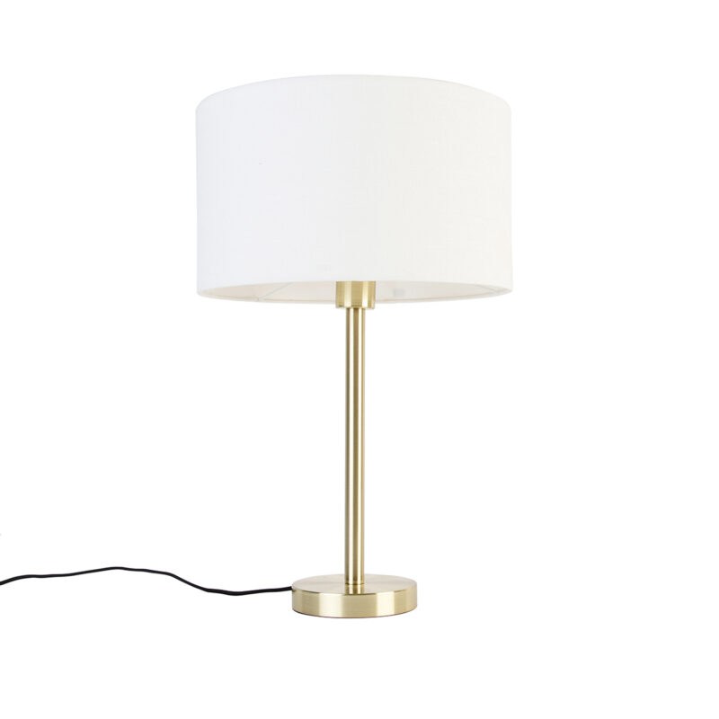 Klasická stolní lampa mosaz se stínidlem bílá