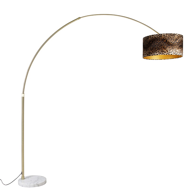 Oblouková lampa mosaz s odstínem bílé látky