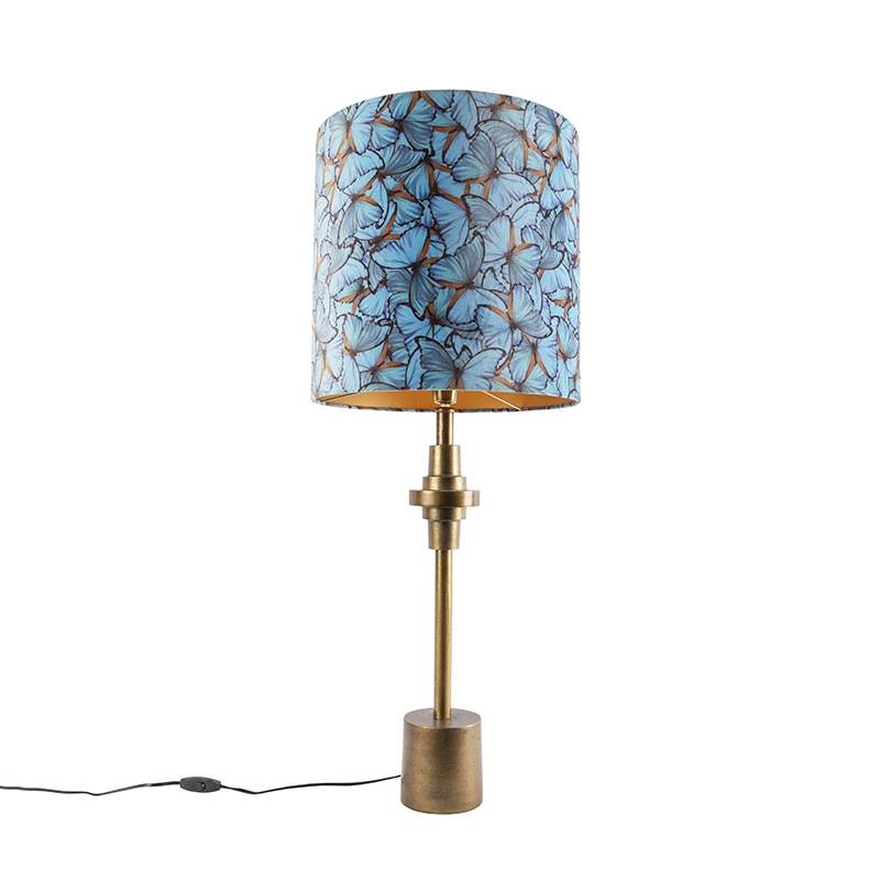 Stolní lampa bronzový sametový odstín motýl design