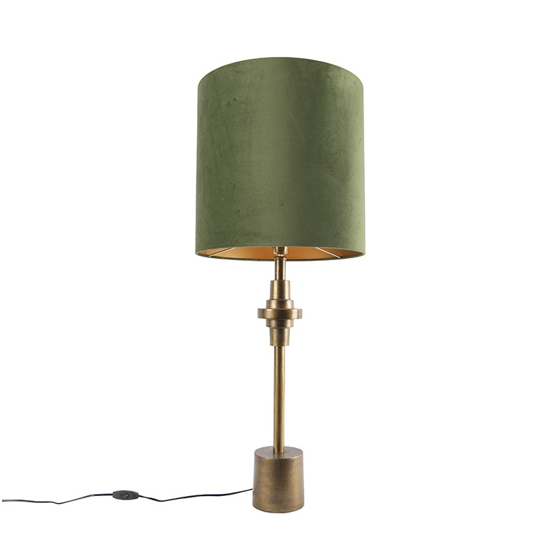Stolní lampa bronzový sametový odstín zelená
