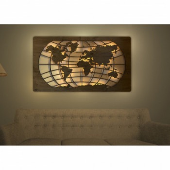 Li-Go "Mapa světa rovnoběžky" světelný obraz s baterií 110x60cm