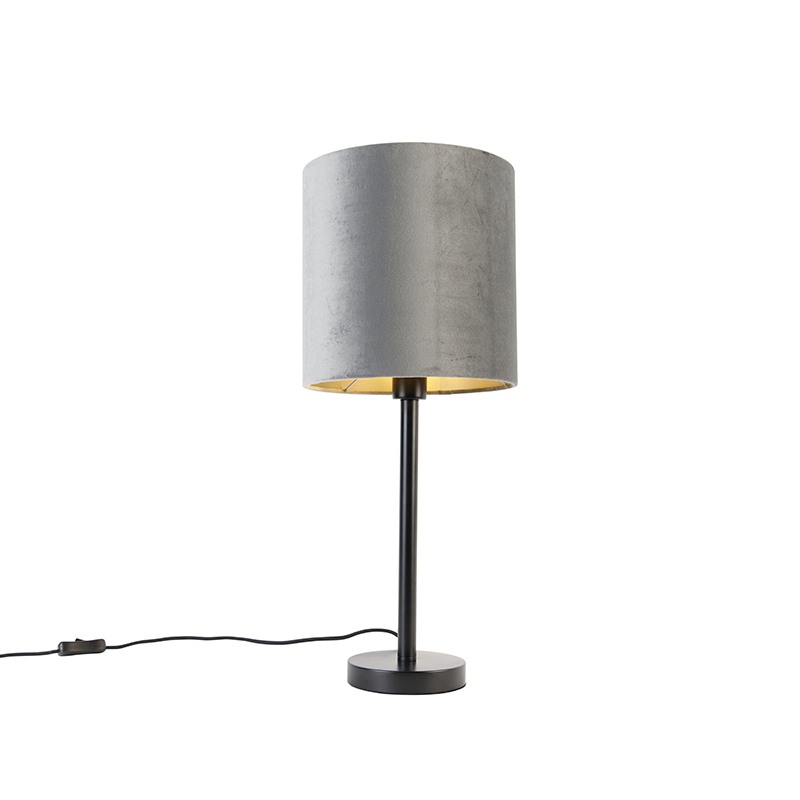 Moderní stolní lampa černá s šedým stínidlem